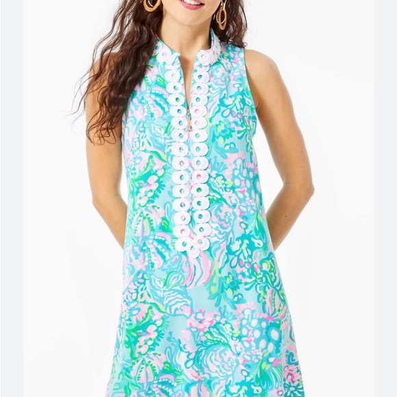 Lilly Pulitzer Size 2 Blue Ibiza AQUA LA VISTA JANE SHIFT DRESS Collar Zip Front - Picture 1 of 9
